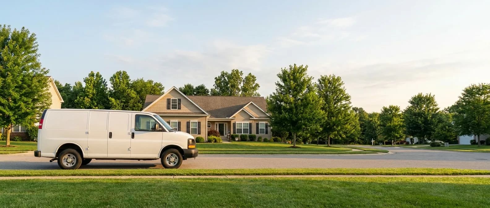 Plumbing service van parked in a Redding residential neighborhood